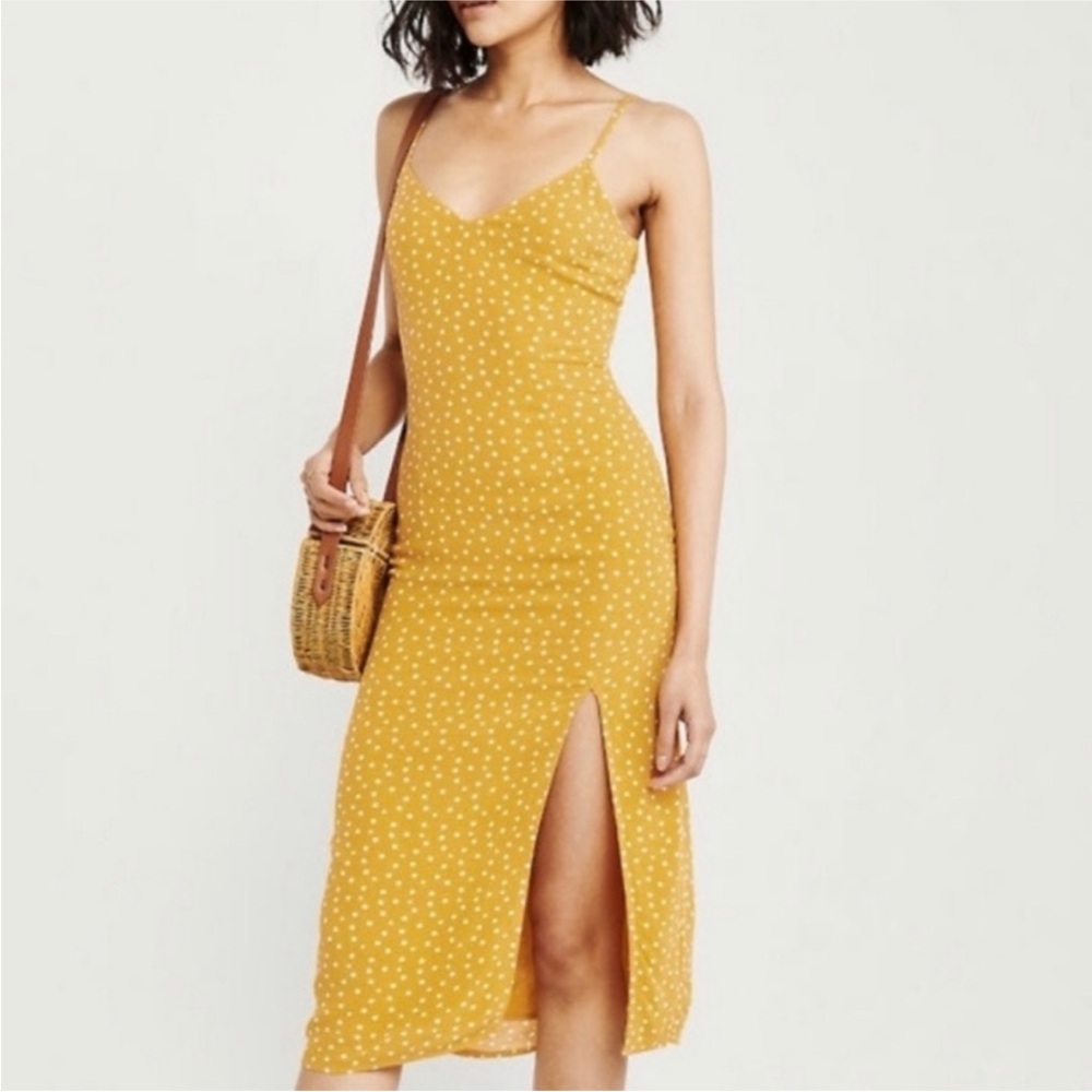 Abercrombie & Fitch Mustard Polka Dot Midi Dress XS